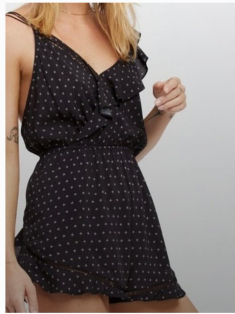 Free People One of These Days Black Asymmetric Romper Size Large NWT